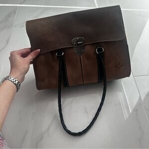 Patricia Nash Vienna Satchel Brown Leather Vintage Style Shoulder Bag